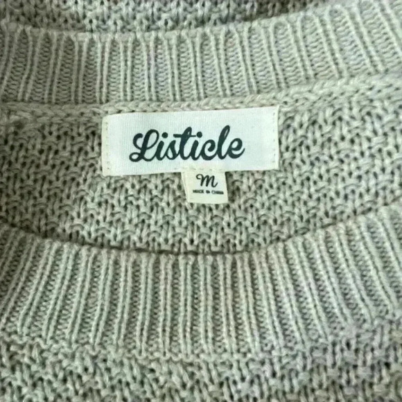 Listicle Floral Lace Sleeve Tan Knit Sweater Top Size Medium - Picture 5 of 7